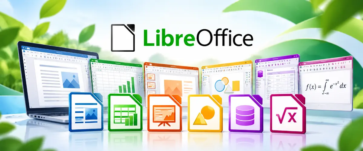 LibreOffice free office suite for Windows, Mac and Linux, featuring Writer, Calc, Impress, Draw, Base and Math